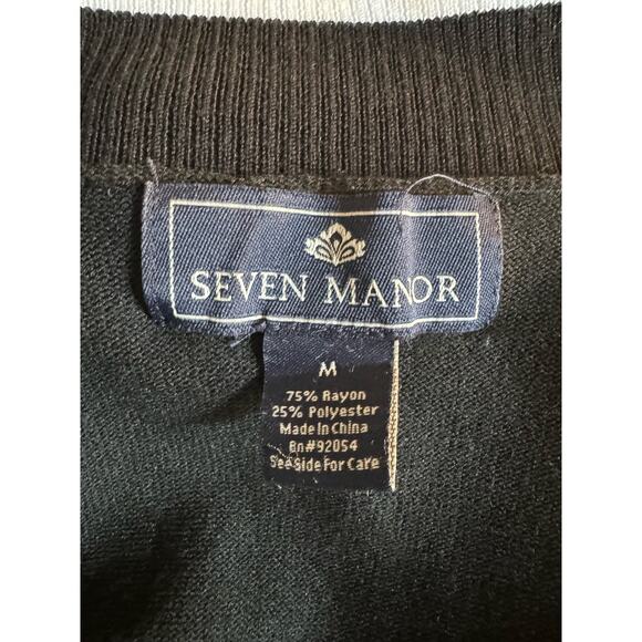 Seven Manor Women's Medium Black/White Open Front Cardigan Half Sleeve - Picture 4 of 5